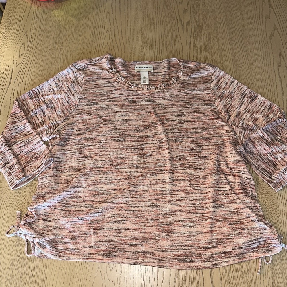 Alfred Dunner Pink Space Dye Knit Stretch Button Scoop Neck Top 1X Plus